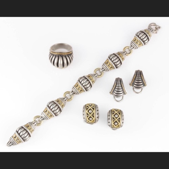 RARE Lagos sterling silver/18 kt gold fluted lattice link bracelet - Picture 10 of 10